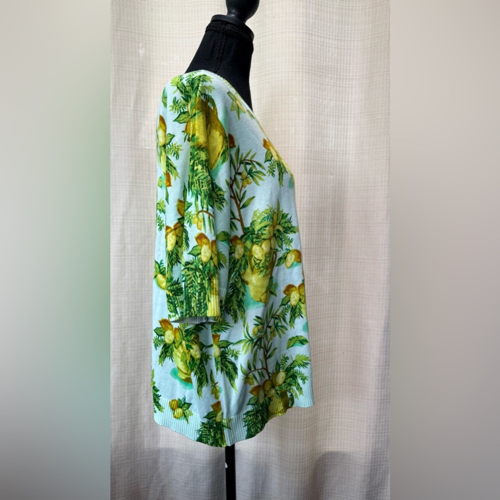 Talbots Elbow Sleeve Lemon Trees Print Pullover Sweater Sz L NWT Grandmacore - Picture 6 of 14